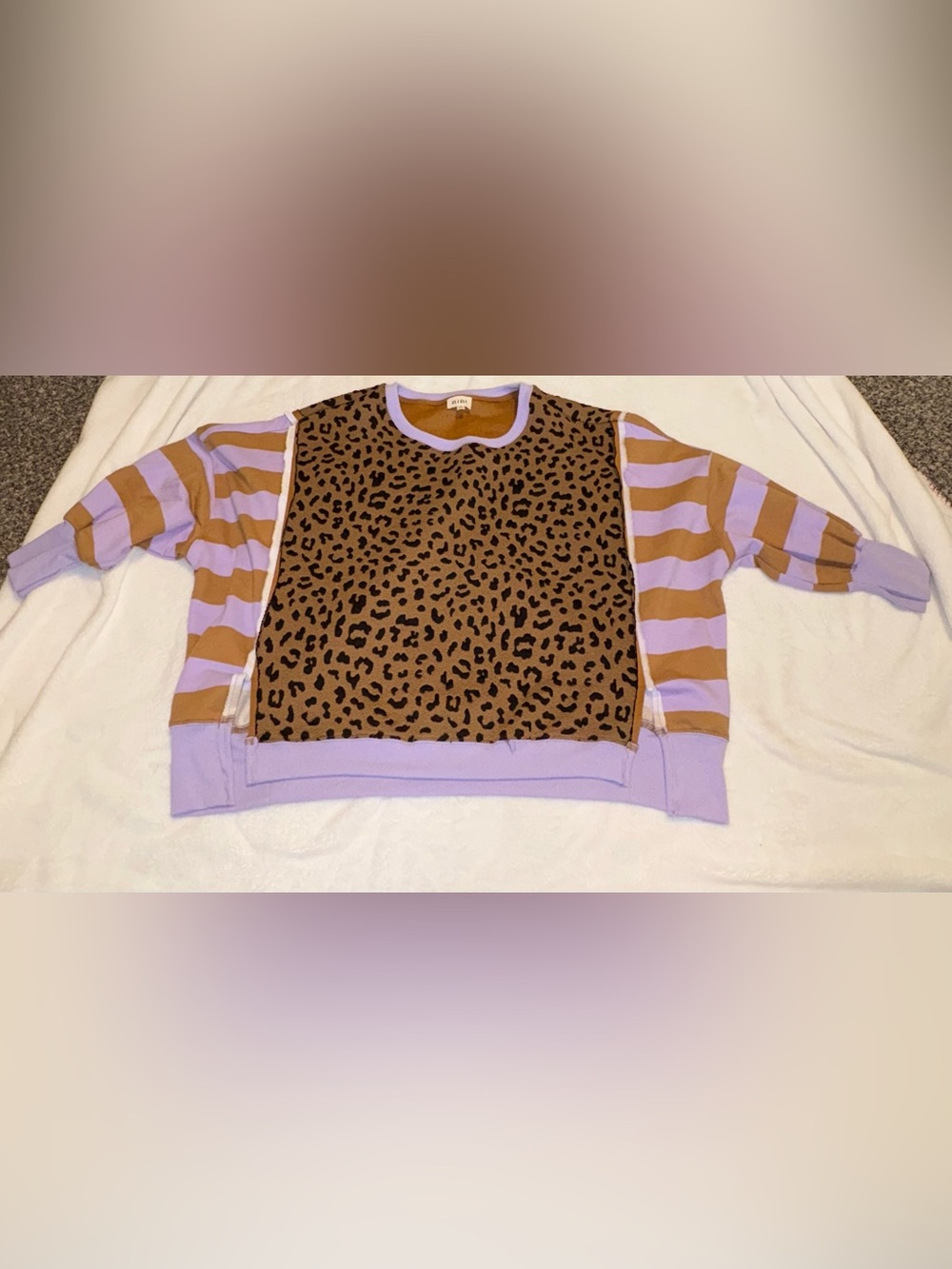 BiBi Brown Leopard Pullover with Lavender Trim